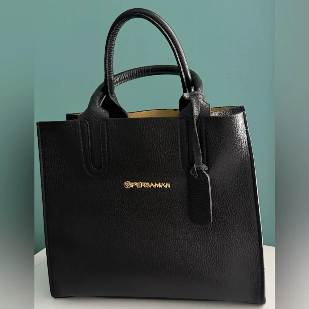 Persaman New York Black Isabella Leather Tote